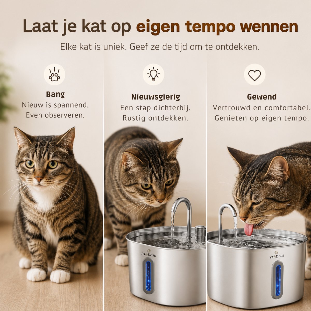 Pawdore Drinkfontein Kat en Hond - Kattenfontein 2.2L - Waterfontein Kat RVS - Incl 5 Filters en Cleaning Tool - Fluisterstil thumbnail 6