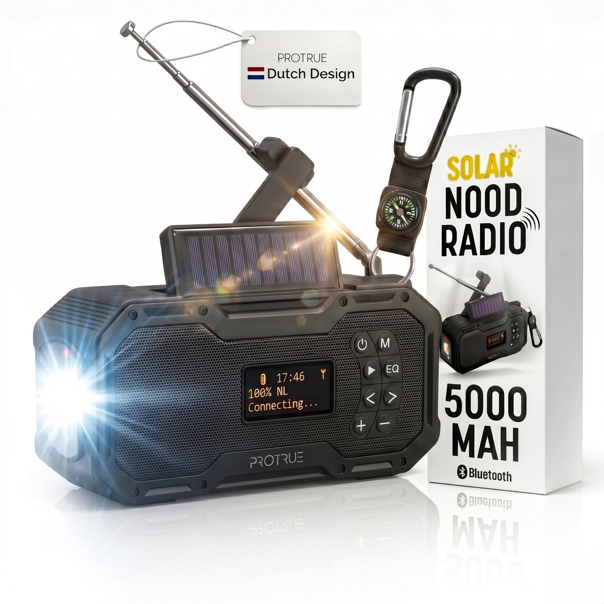 Noodradio Solar Opwindbaar - FM / AM Nood Radio - 5000 mAh Powerbank Zonneenergie - Bouwradio - Badkamer Radio - Noodpakket