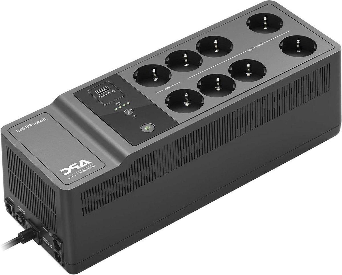 Noodstroomvoorziening - UPS Back-up voeding - Apparaten beschermen - 8 stopcontacten - 400 watt - Zwart