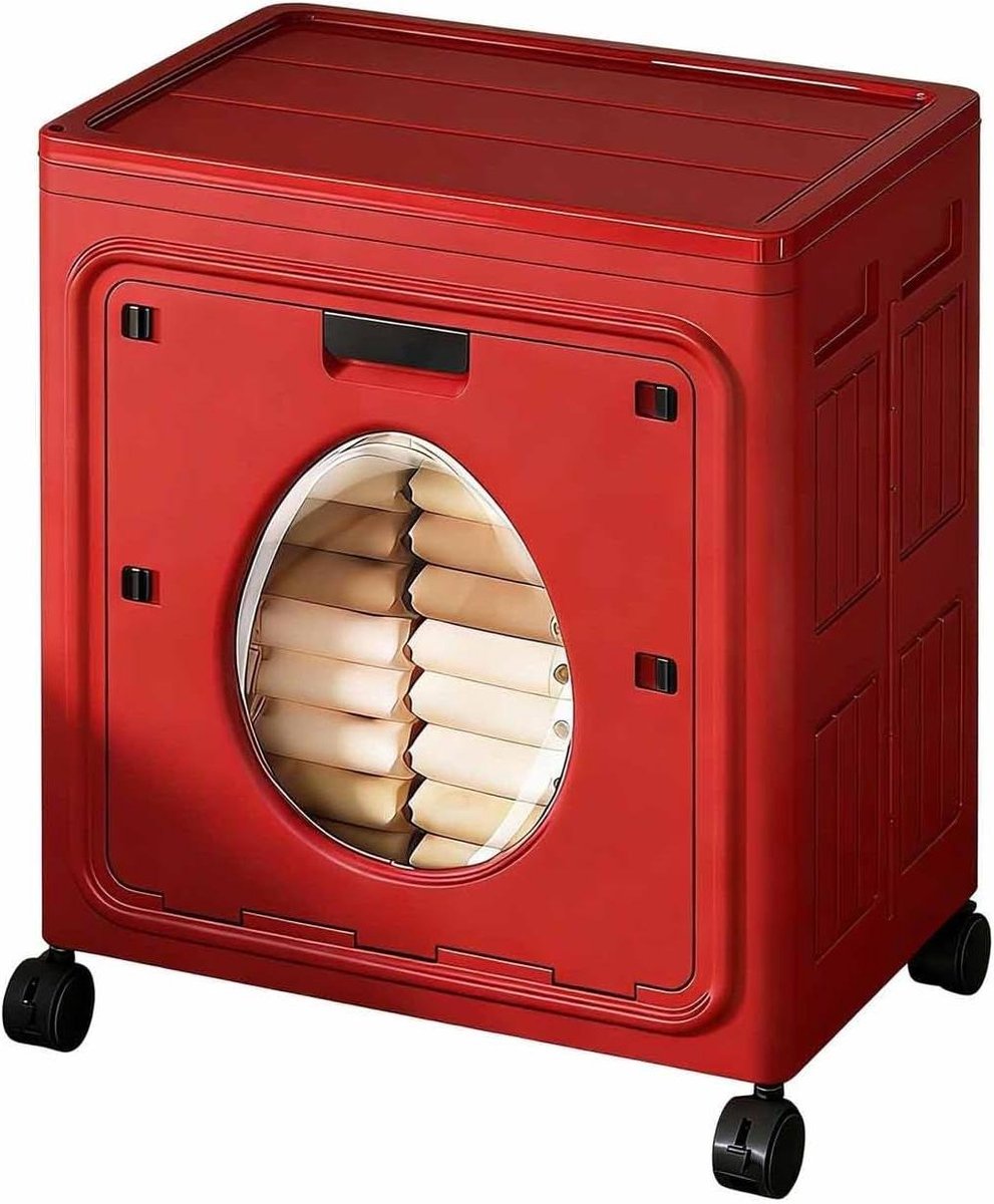 Wasmand met Deksel Kledingopberger Rolbaar Kleding Sorteren Met Remmen 56x38x66.5 CM Rood
