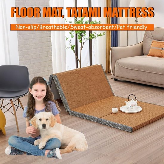 Tatami Vloermatras - Futonmatras Gastenbed - Yoga Meditatie - Opvouwbaar Ademend - 3 cm dik - Bruin — afbeelding 5