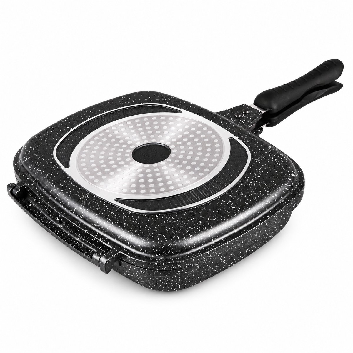 Royal Swiss® Dubbele Grillpan 32 cm – Marble Antiaanbaklaag – Magnetische Sluiting – Geschikt voor Inductie, Gas & Keramisch – Dubbele Koekenpan – PFAS-vrij