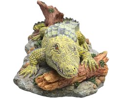 Aquarium krokodil decoratie - Vis tank ornament - Aquarium aankleding - Realistische vormgeving - 24.7x11.5cm - Groen