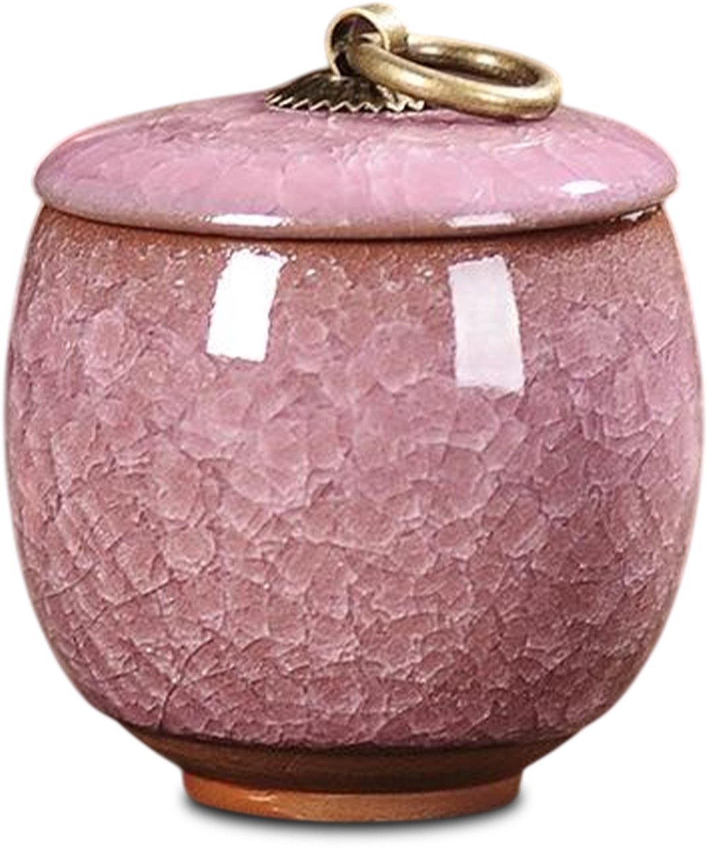 Akerz Mini Urn Roze Craquelé – Keramische Mini Urn – 60ml – Handgeschilderd – Inclusief Beschermzakje – Discreet Aandenken