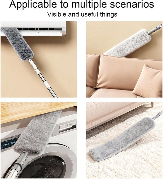 Stofdoek Met Telescopische Steel - Microvezel Plumeau Uitschuifbaar - Huis Reinigen - Platte Flexibele Kop - 65 cm - Grijs — afbeelding 5