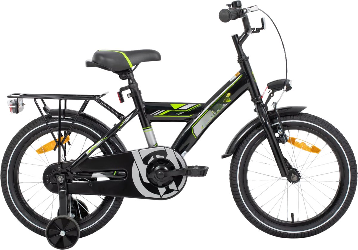 Happiq Kinderfiets Mountainbike – Voor en van 5–9 jaar – Lichtgewicht met bagagedrager – 41 cm 46 cm wielen zwart