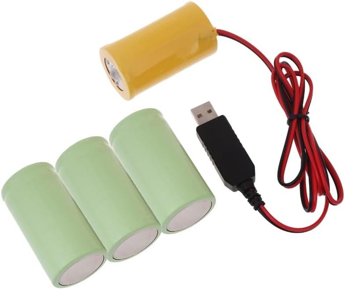 USB Batterij Eliminator - Valse Batterij Kabel - Apparaten Voeden - Vervangt 4 LR20 Batterijen - 95 cm - Zwart