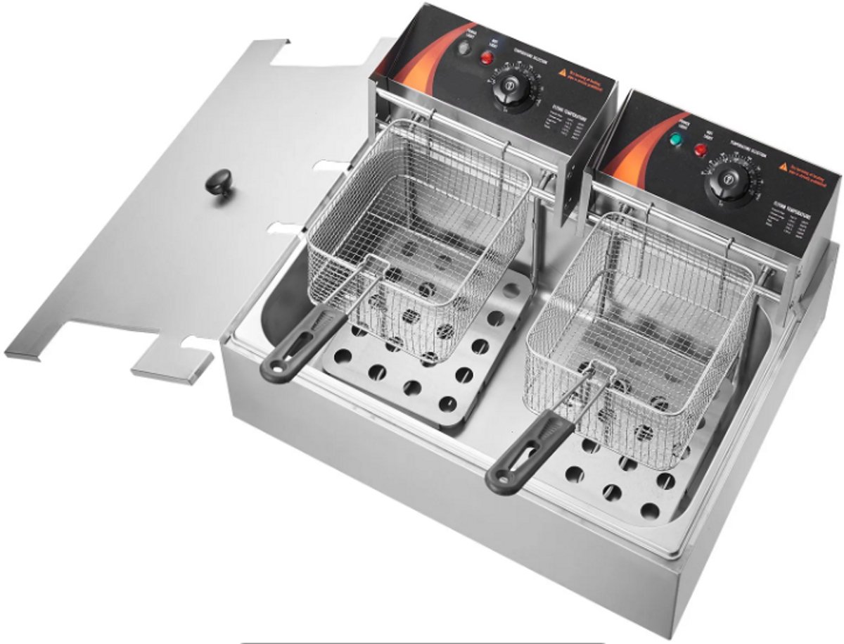 Friteuse, 3000W Elektrische friteuse met 3 Uitneembare Manden, 12L Grote Inhoud Roestvrijstalen Friteuse, voor Keuken, Restaurant, Café, Bar, Zilver, Instelbare Temperatuur 60-200°C