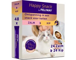 Happy Snack by FELIWAY combipack zalmsmaak & kipsmaak- Heerlijke romige kattensnack met ontspannend effect, 48 sticks - Helpt jouw kat zich rustiger te voelen en bevordert het emotionele welzijn