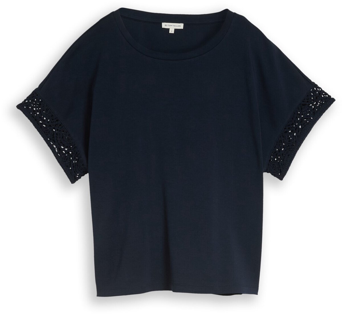 Tom Tailor - T-shirt met losse pasvorm en gehaakte mouwen - Maat XL - sky captain blue