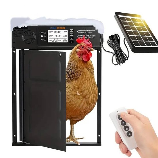 UniEgg® Premium Horizontaal Metalen Chickenguard – Automatische deur met Zonnepaneel instelbaar Lichtsensor, Timer, Afstandsbediening en Alarm
