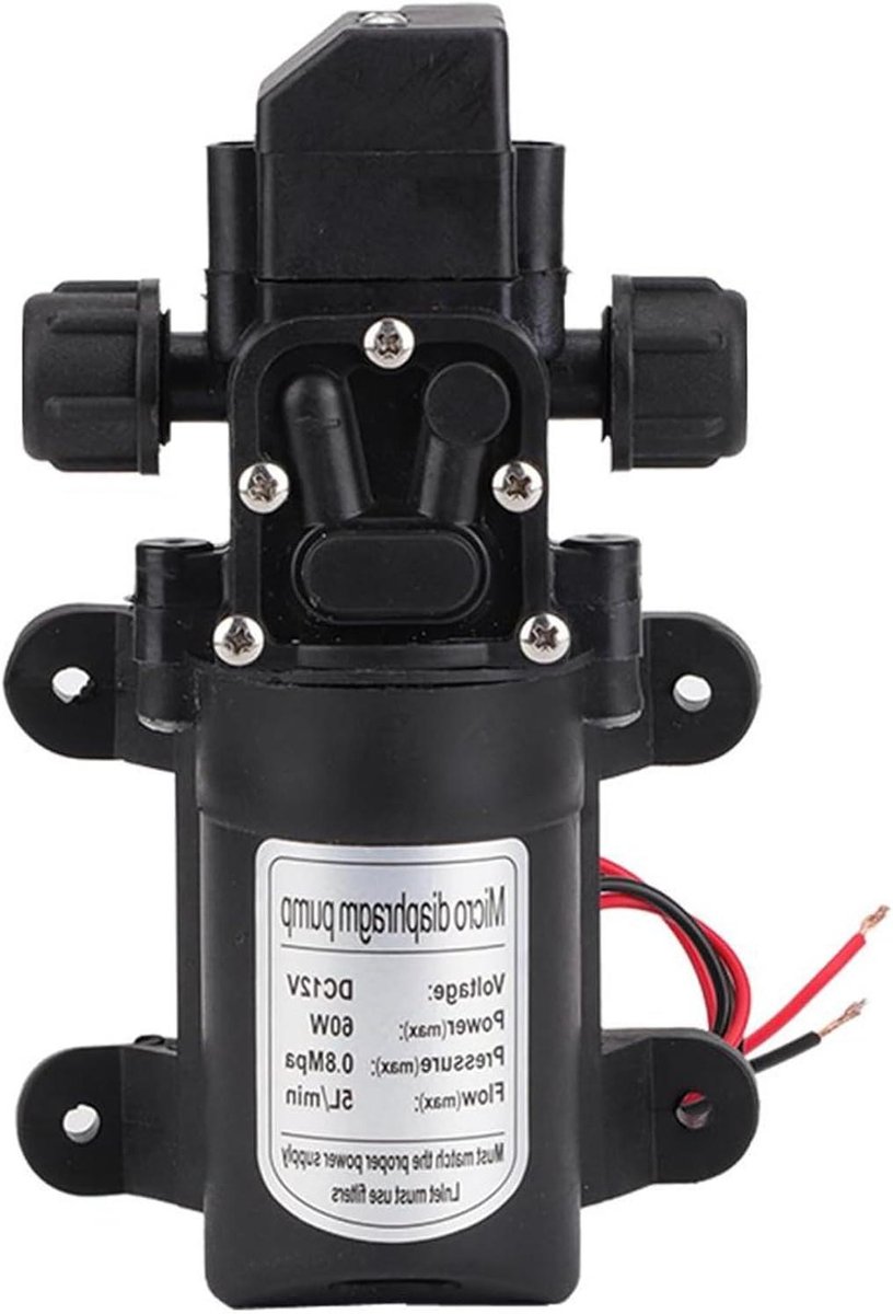 Membraanpomp - Hoge druk pomp - Mobiele watervoorziening - Automatische drukschakelaar - 12 Volt 60 Watt - Zwart