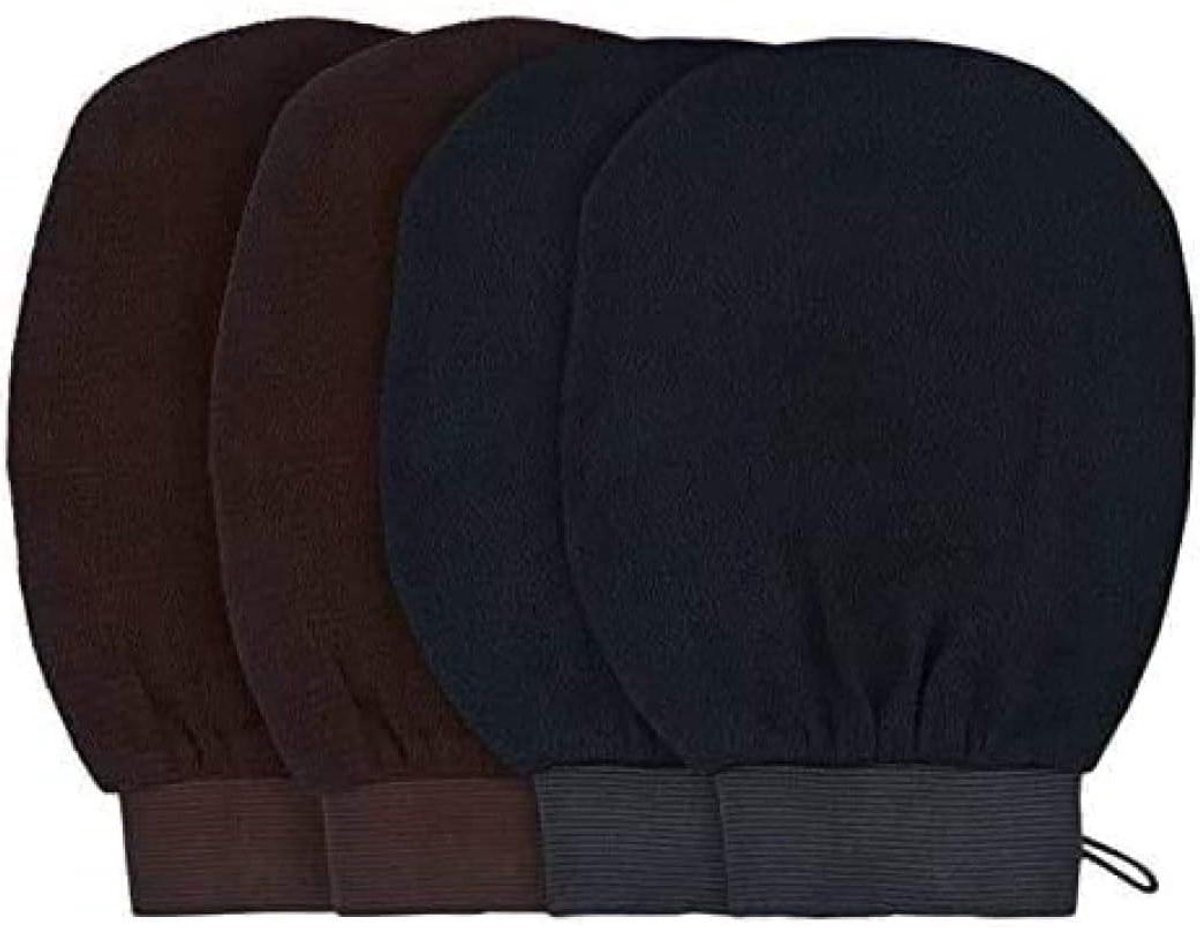 Scrubwanten Set - Body Mitts - Huidverzorging Douche - Unieke Stoftextuur - 4 Stuks - Zwart