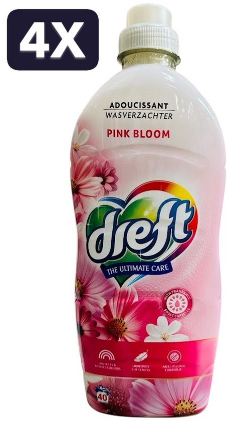 4 x Dreft Wasverzachter - 40sc/1L - ultimate care pink bloom