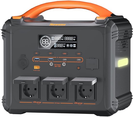 NEWSMY S1210 - powerstation 2000 watt - power station generator - LiFePO4 - 1102,5Wh - Draagbare Powerstation - 1H snelladen - 3000W piek - Reine Sinusgolf - Voor kamperen en thuis - Draagbaar