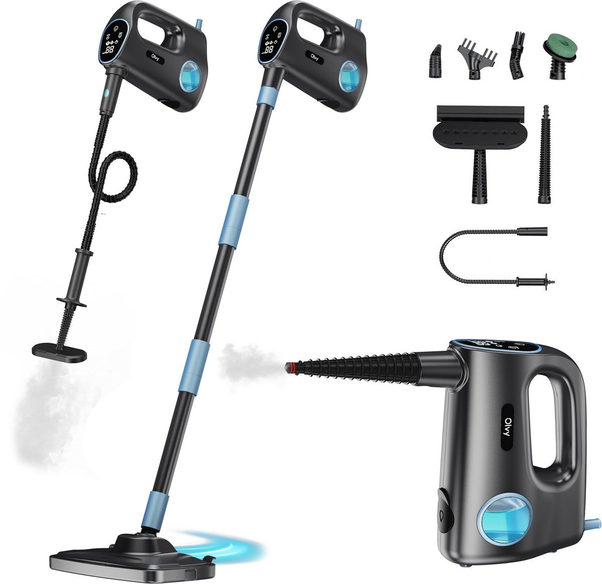 Olvy 14-in-1 Stoomreiniger - Dweilfunctie - Touchscreen - 125° Stoom – Tapijtreiniger – Vlekkenreiniger – Zetelreiniger - Handstoomreiniger – 5M Snoer