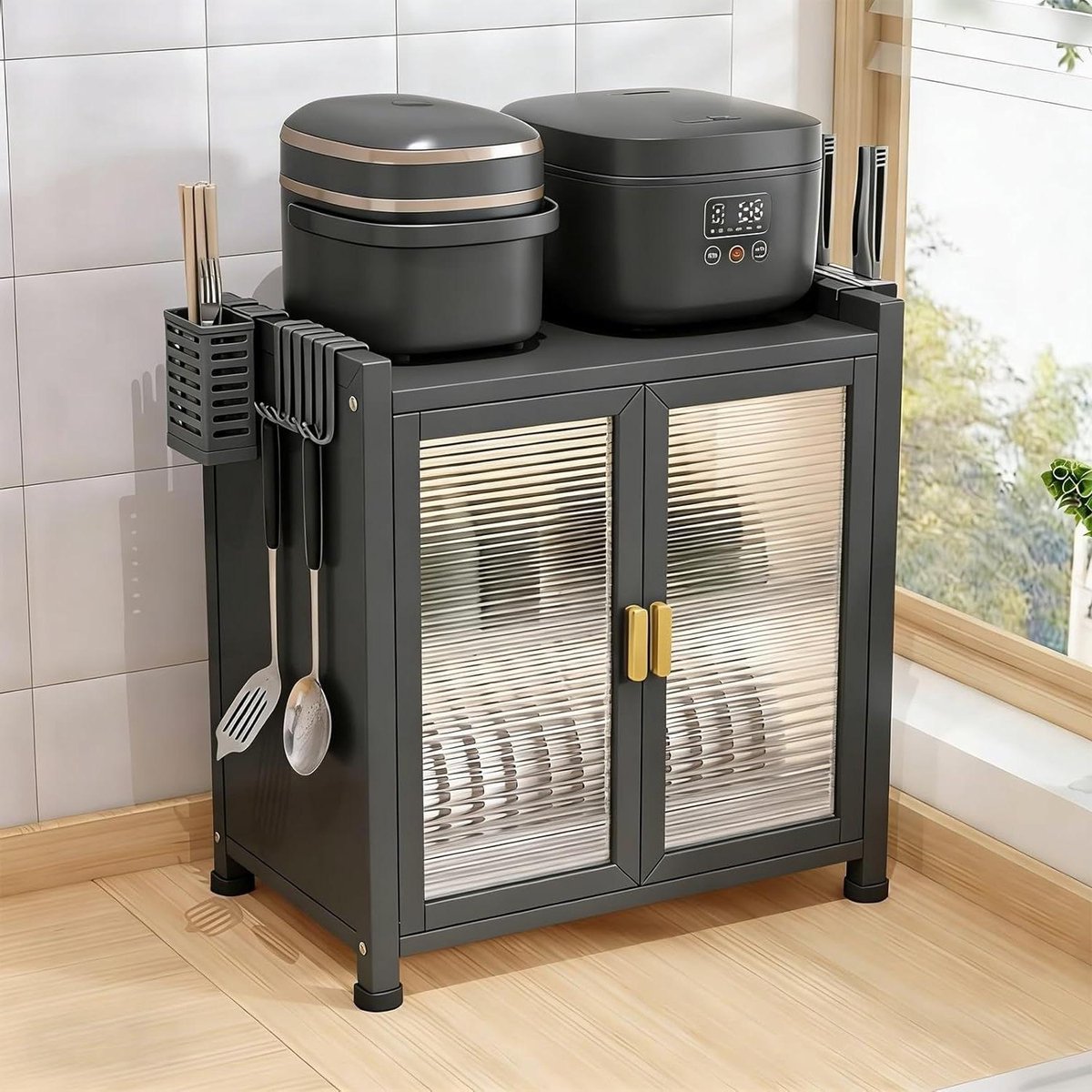 Keukenrek Droogkast - Vaatdroger Organizer - Keuken Opbergen - Met Deur Haken - 44.5x28x47cm - Zwart