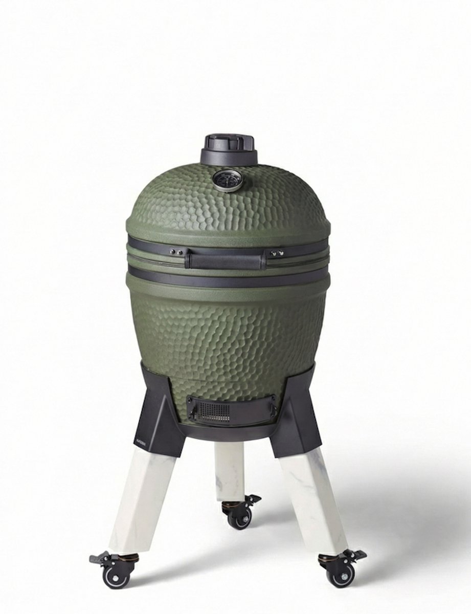 Moddern Original Kamado - aluminium marmer-look poten met wielen met rem - 8 tot 12 personen - Green