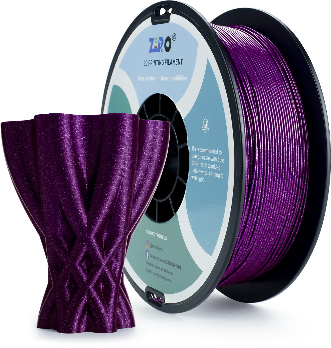 ZIRO Diamond PLA Filament 1.75mm – 1KG – Paars Glitter – Purple Sparkle – 3D Printer Filament