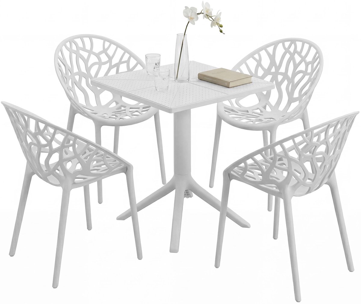CLP Neriva Tuinmeubelset - 4 stoelen - vierkante tafel - weerbestendige balkonset - voor t