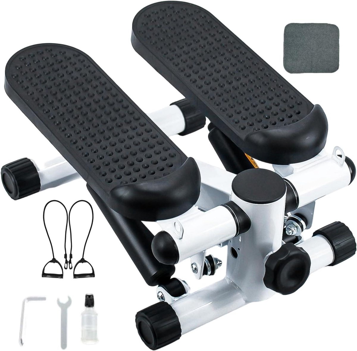Stepper Fitness Trainer - Oefenapparaat - Thuis Sporten - Met Weerstandsbanden - Compact Design - Zwart Wit