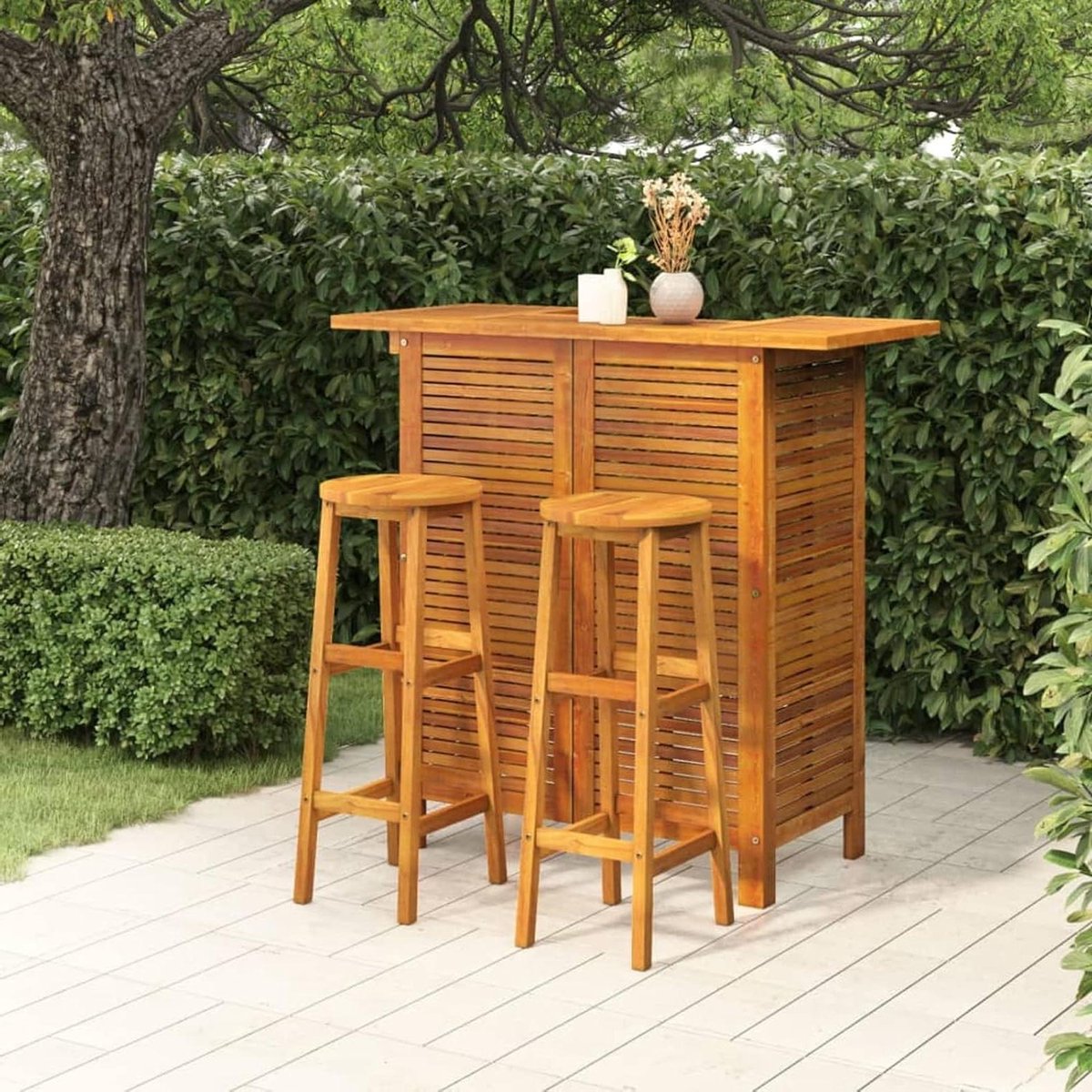 Tuinbar Set - Buitenmeubel Set - Gezellig Buiten Zitten - Massief Acaciahout - 3 Delig - Bruin