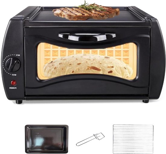 Mini Oven - Broodmaker Pizzaoven - Snel Bakken - Dubbele Circulatie Verwarming - 15 Liter Capaciteit - Zwart