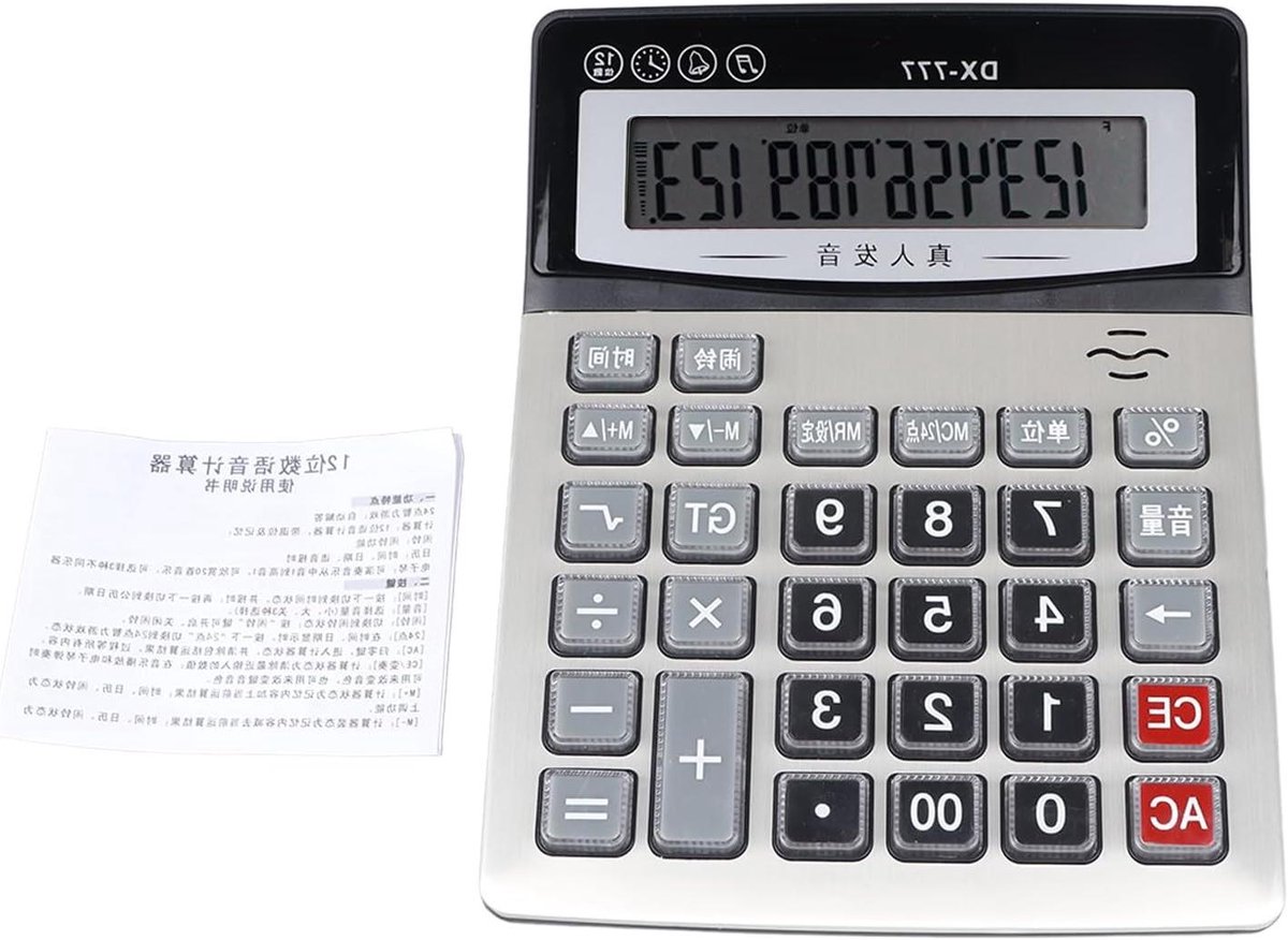 Tafelrekenmachine - Grote toetsen calculator - Dagelijkse berekeningen - Groot display spraaklezen - 12-cijferig - Zwart