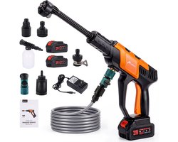 Hcalory Draadloze Hogedrukreiniger 230W Borstelloze Motor, 175 Bar, 2x4000mAh Accu, 4 Drukstanden, 6-in-1 Spuitmond + Schuimtank – Voor Auto, Terras en Huis, Inclusief Directe Kraanaansluiting met Afsluitventiel