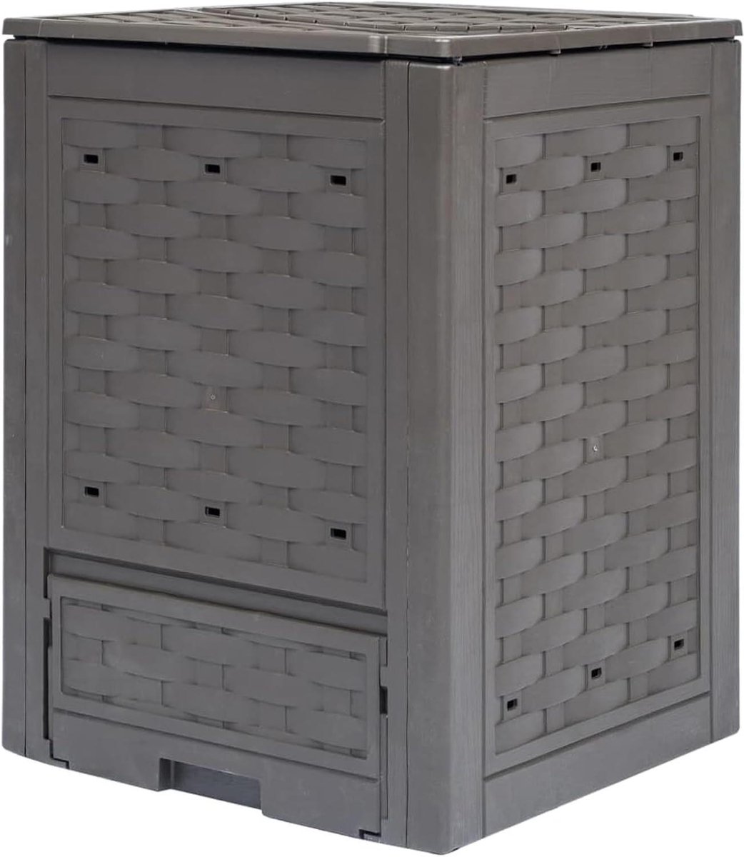 Compostbak 300 liter - Tuinbak - Tuinonderhoud - Rotan-look design - 60x60x83 cm - Bruin
