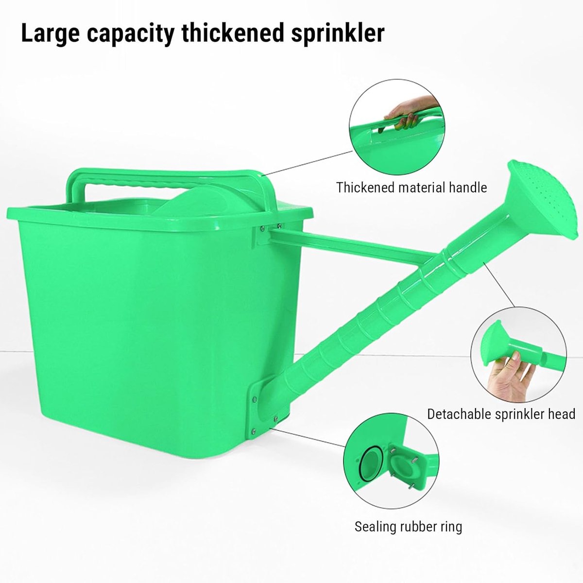 Vierkante Gieter - Grote Tuinemmer - Planten Water Geven - Afneembare Sproeikop - 20 Liter Capaciteit - Groen