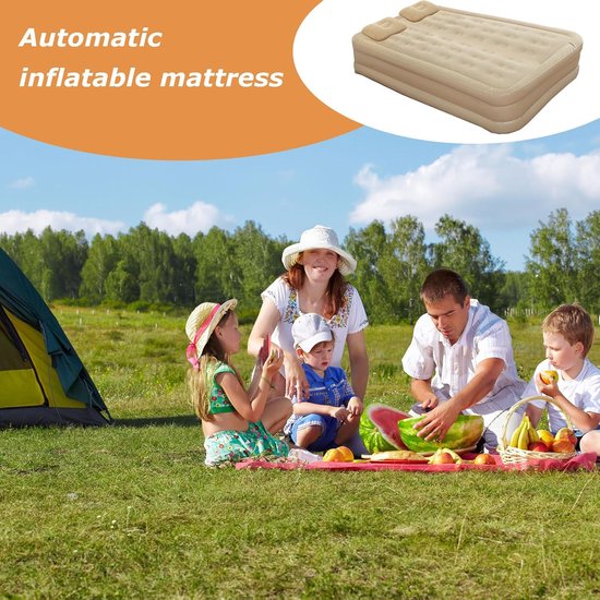 Luchtbed - Opblaasmatras - Kamperen en Reizen - Ingebouwde Pomp - Twin - Beige — afbeelding 4