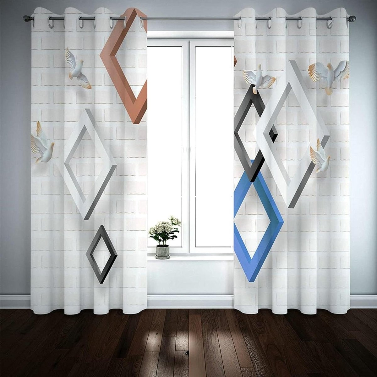 Verduisterende gordijnstof - Thermostoffen panelen - Rustige slaap - Blokkeert 98% licht - 2x 132x115cm - Beige wit zwart