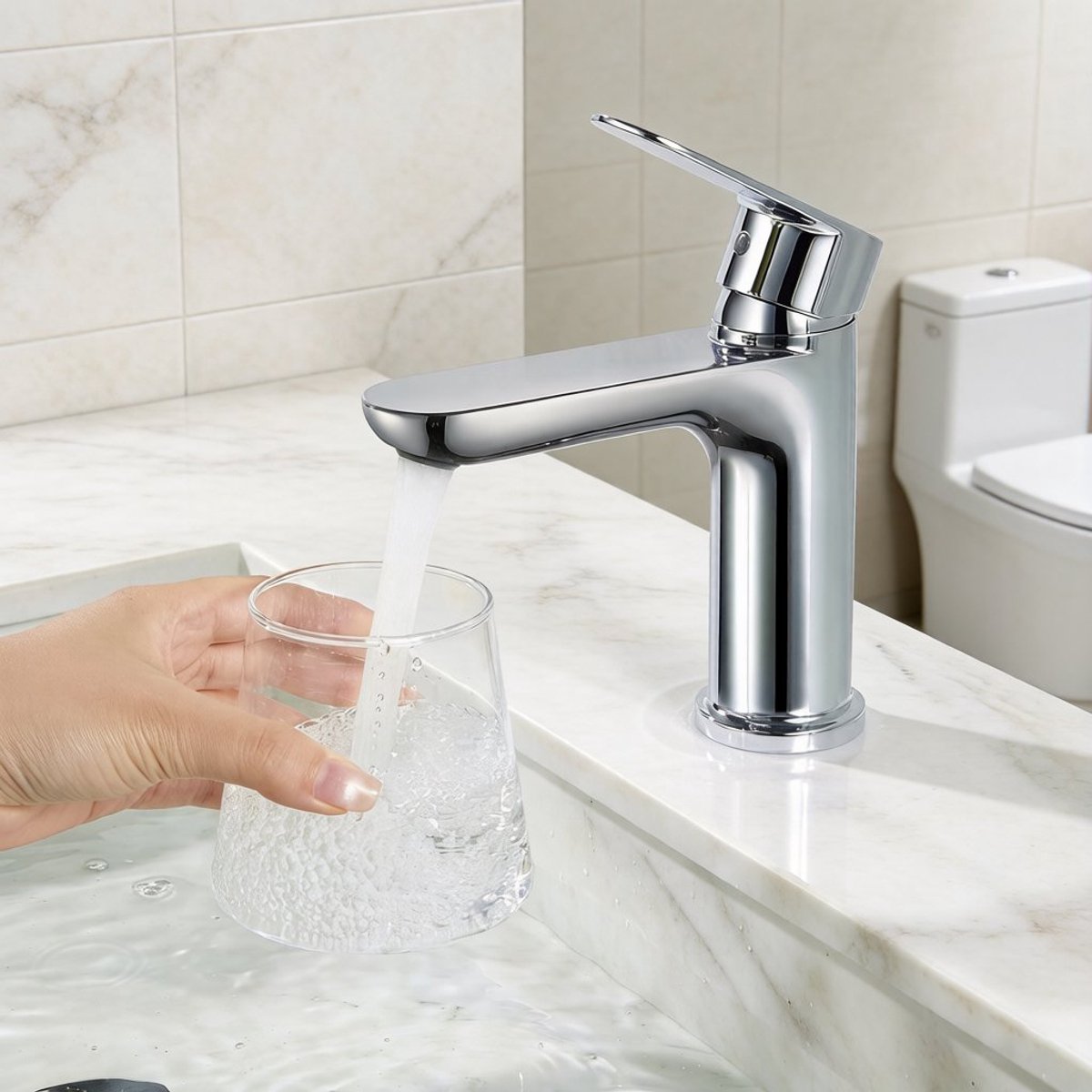 CECIPA max Wastafelkraan Zilver - RVS Badkamerkraan - Mengkraan - Waterbesparend - Inclusief Aansluit slangen 3/8 - Chroom