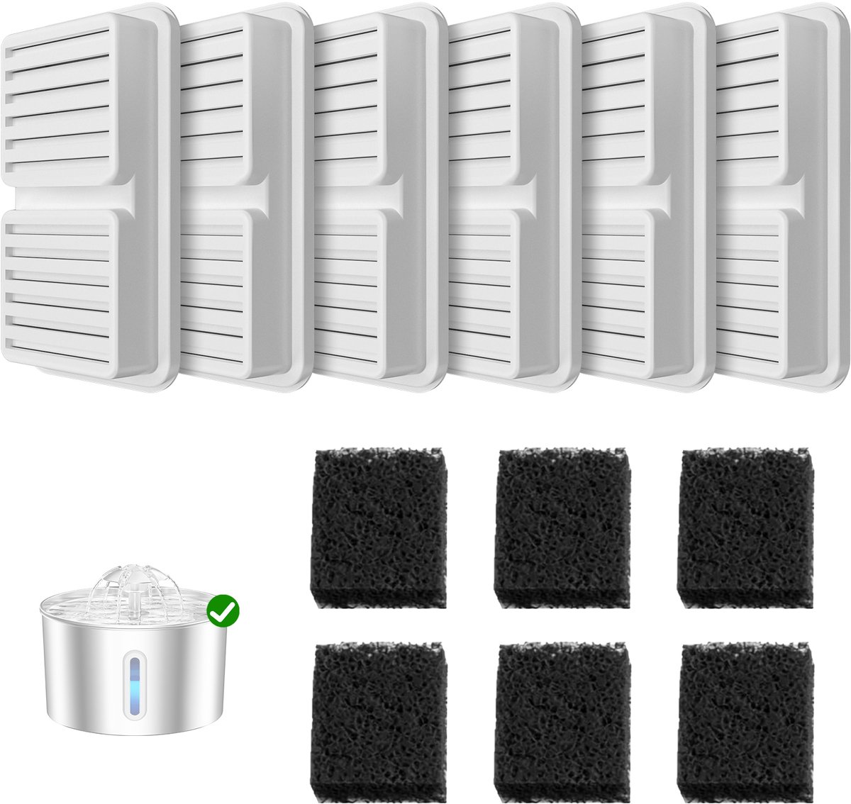 Balimo Drinkfontein Filters Navulling Premium - 6+6 Stuks - Hoogwaardige kwaliteit - Voor Katten En Honden - Drinkfontein Kat - Drinkfontein Hond - Incl. 6 Filters en 6 Sponzen