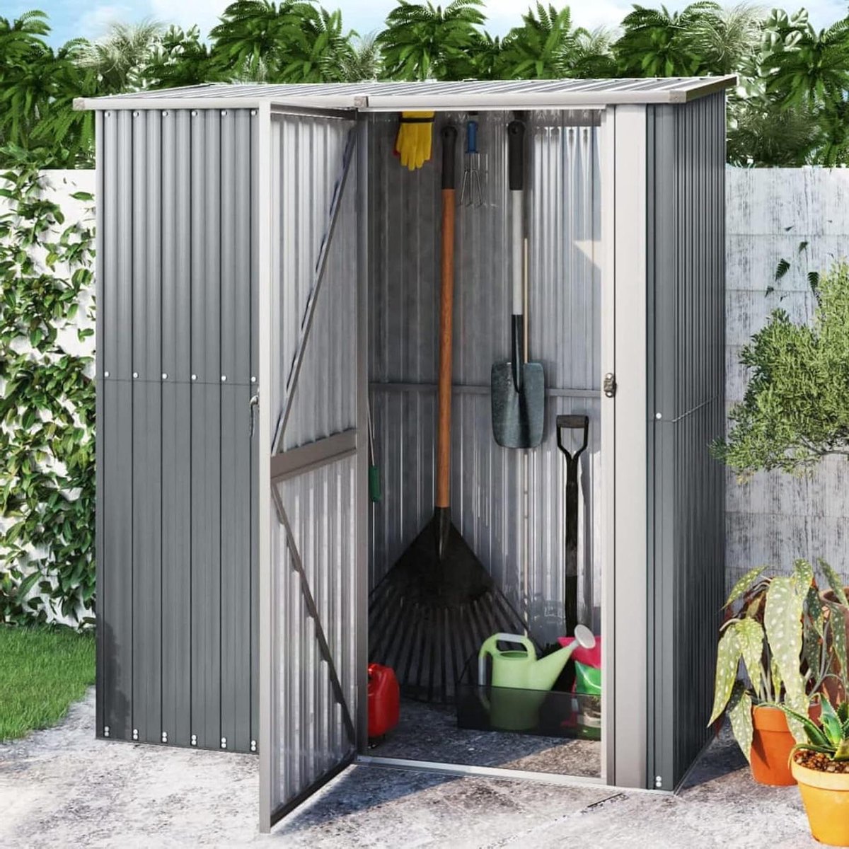 Tuinberging - Opbergbox - Buiten opbergen - Schuin aflopend dak - 181x97x210 cm - Grijs