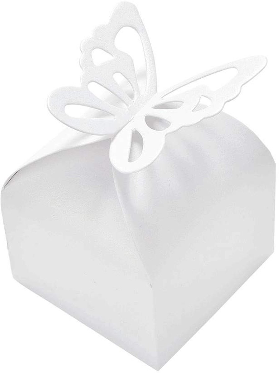 Solidchoice - Dailygoody - Witte Vlinders Geschenkdoosjes - Feestsnoepdoosjes - Duurzaam Karton - 50 Stuks - Bruiloft en Verjaardag - Parelmoerglans - Perfect voor ...