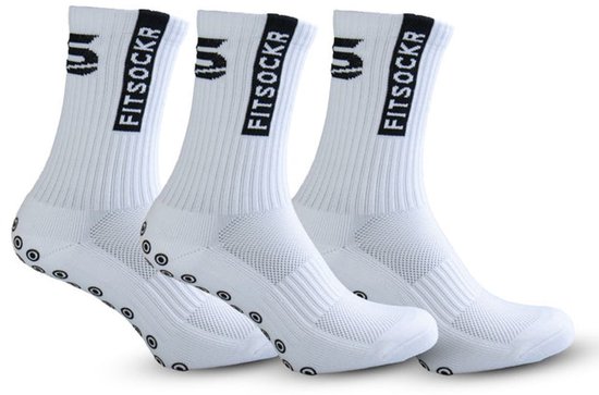 FitSockr Gripsokken Voetbal 3 Paar - Sportsokken - Voetbalsokken - Padel sokken - Antislip Sokken Heren/Dames/Kind - One - Wit - Maat 44-48