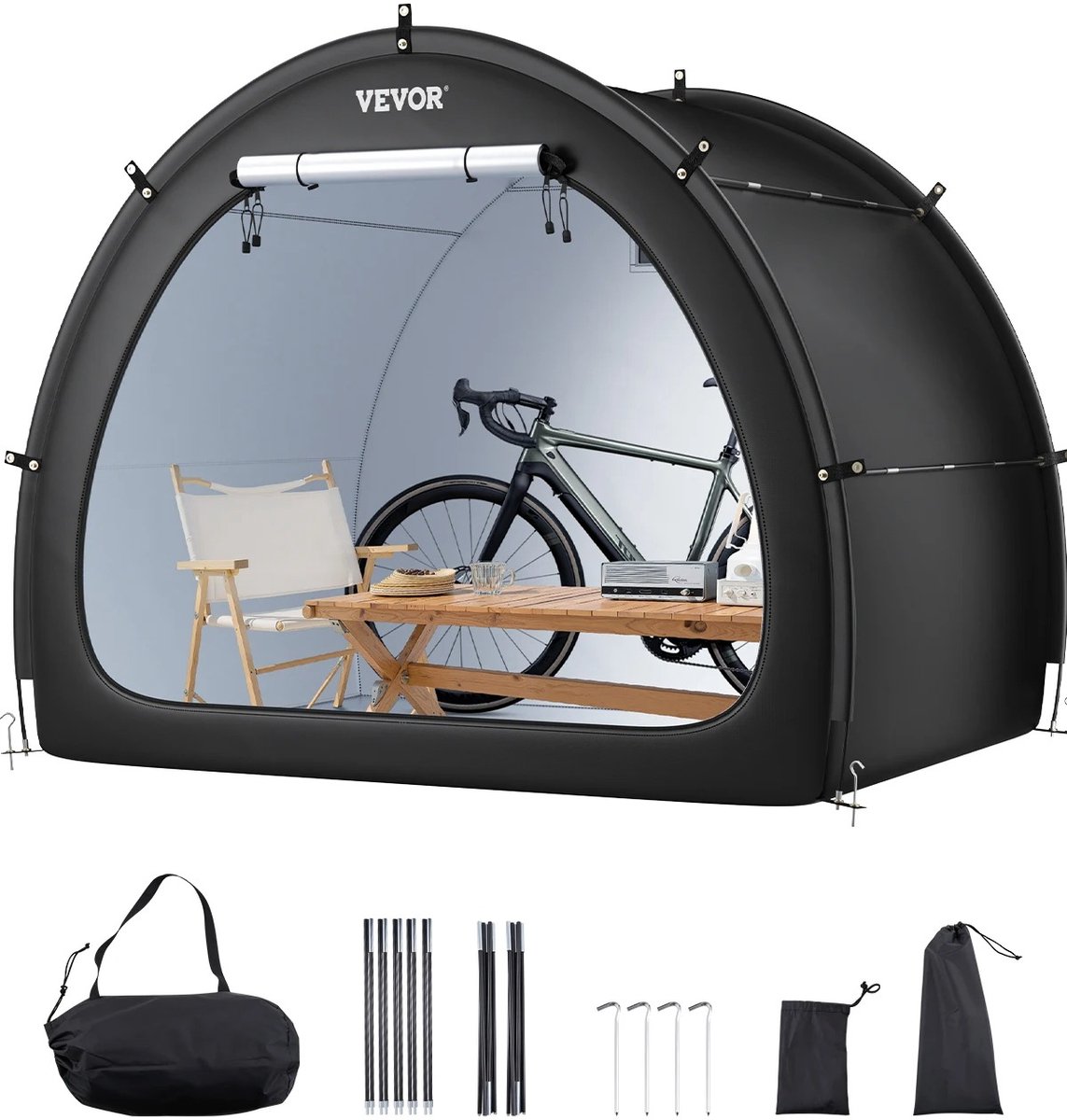 uJOY Fietstent - Zwart - Waterdicht - Opbergtent - Fietsenstalling - Met geventileerd raam - Fiets opbergtent - Buitenruimte