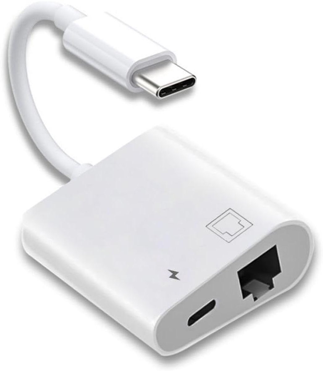 USB C Netwerkadapter - Ethernet Adapter - Internet Stabiliseren - Met PD Opladen - 100 Mbit/s - Wit