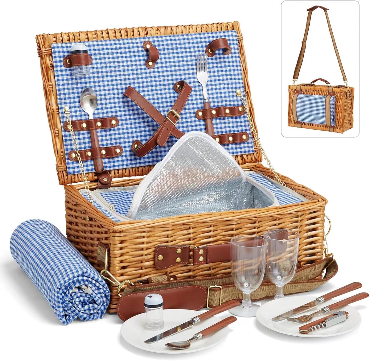 Picknickmand met Koelvak en Waterdichte Picknickdeken en Afneembare Riem - Picknick Mandje - Boodschappenmand - Fruitmand - Winkelmand - Rieten Mand - Geel - 3L - van Imperatoris