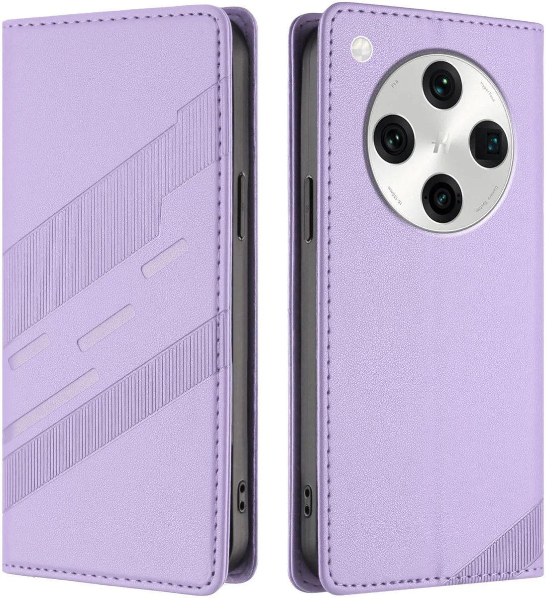 Hoesje geschikt voor Oppo Find X8 Pro - Phonesta Embossed Lines Book Wallet Case - Paars