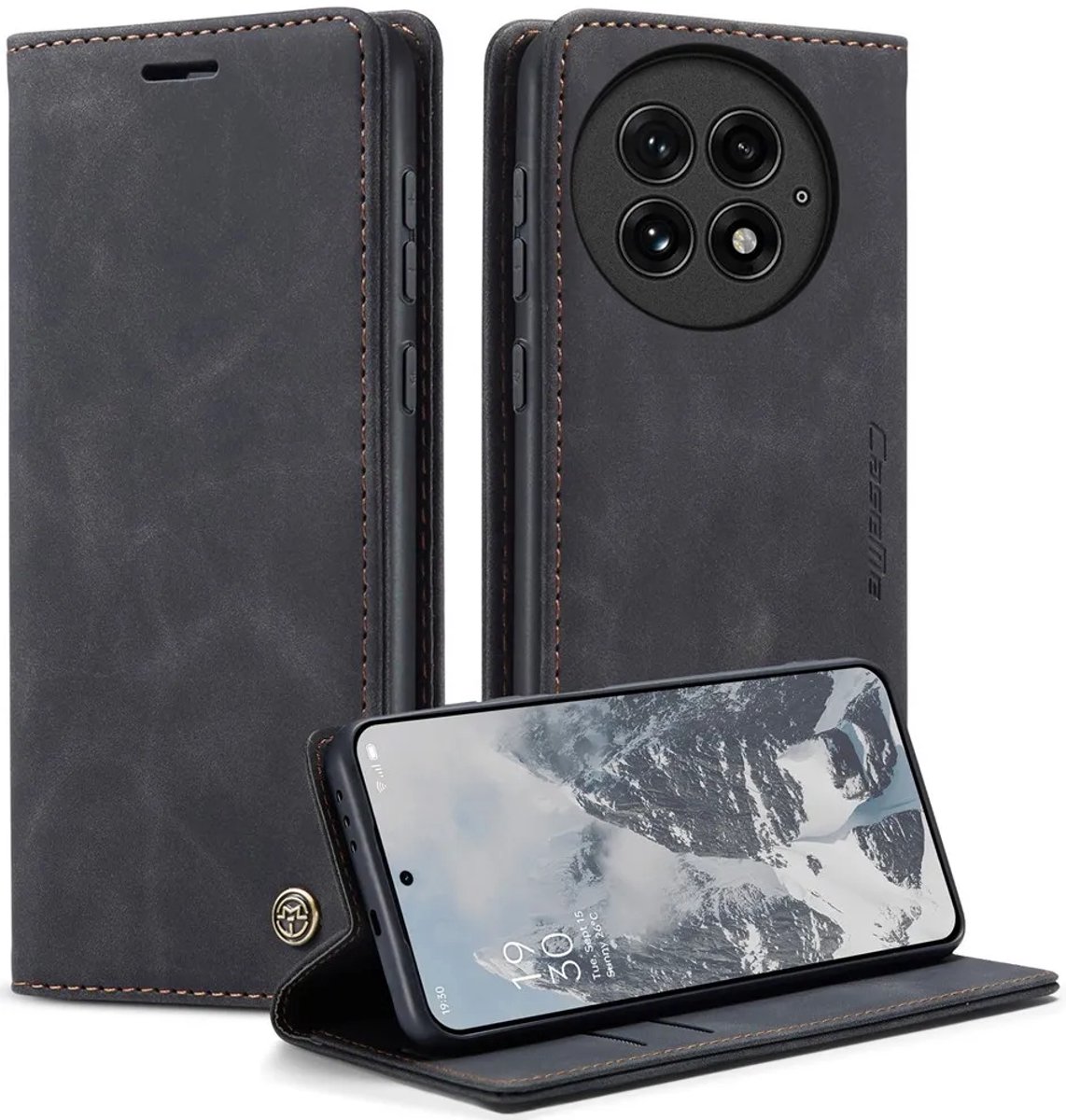 Hoesje geschikt voor OnePlus 13 - CASEME Retro Texture Book Wallet Case - Zwart