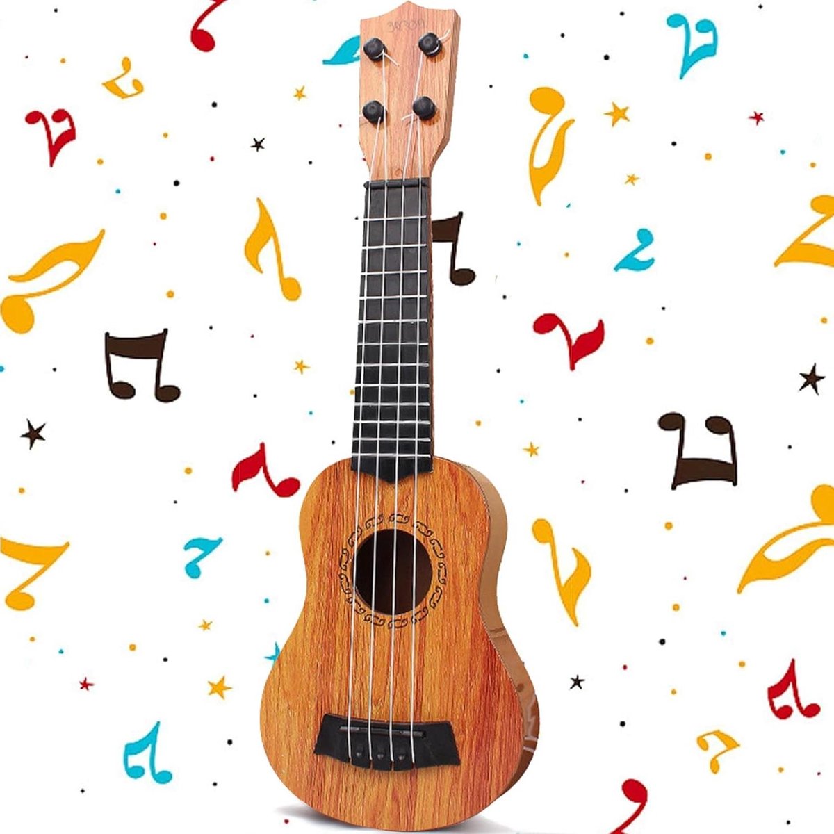Kindergitaar Kunststof - Speelgoedgitaar Ukelele - Muziek Leren Spelen - 4 Verstelbare Snaren - 38 cm Lichtbruin