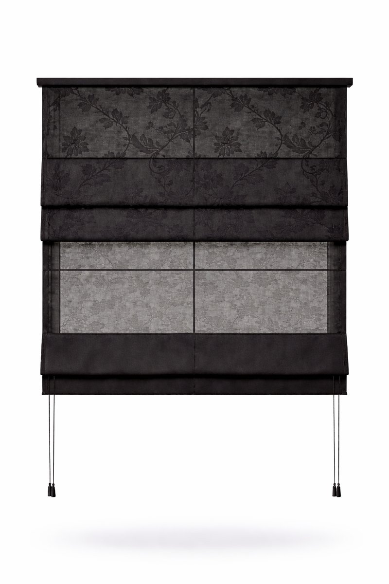 Vouwgordijn Madécostore – Lichtdoorlatend – 45x175 cm – Zwart met print – Met aluminium rail en zelfblokkerend systeem