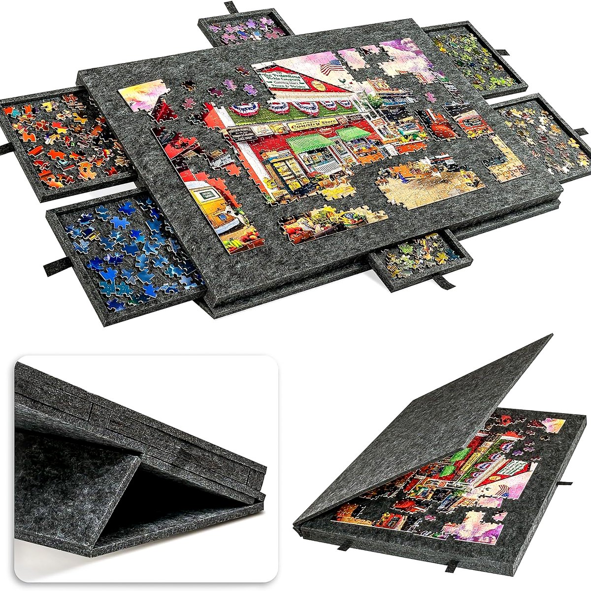 Puzzeltafel met Lades 1500 Stukjes - Puzzelplaat - Puzzelplank - 90 x 63 cm - Puzzelbord met opbergsysteem - Puzzelkoffer - Puzzelmat - Zwart