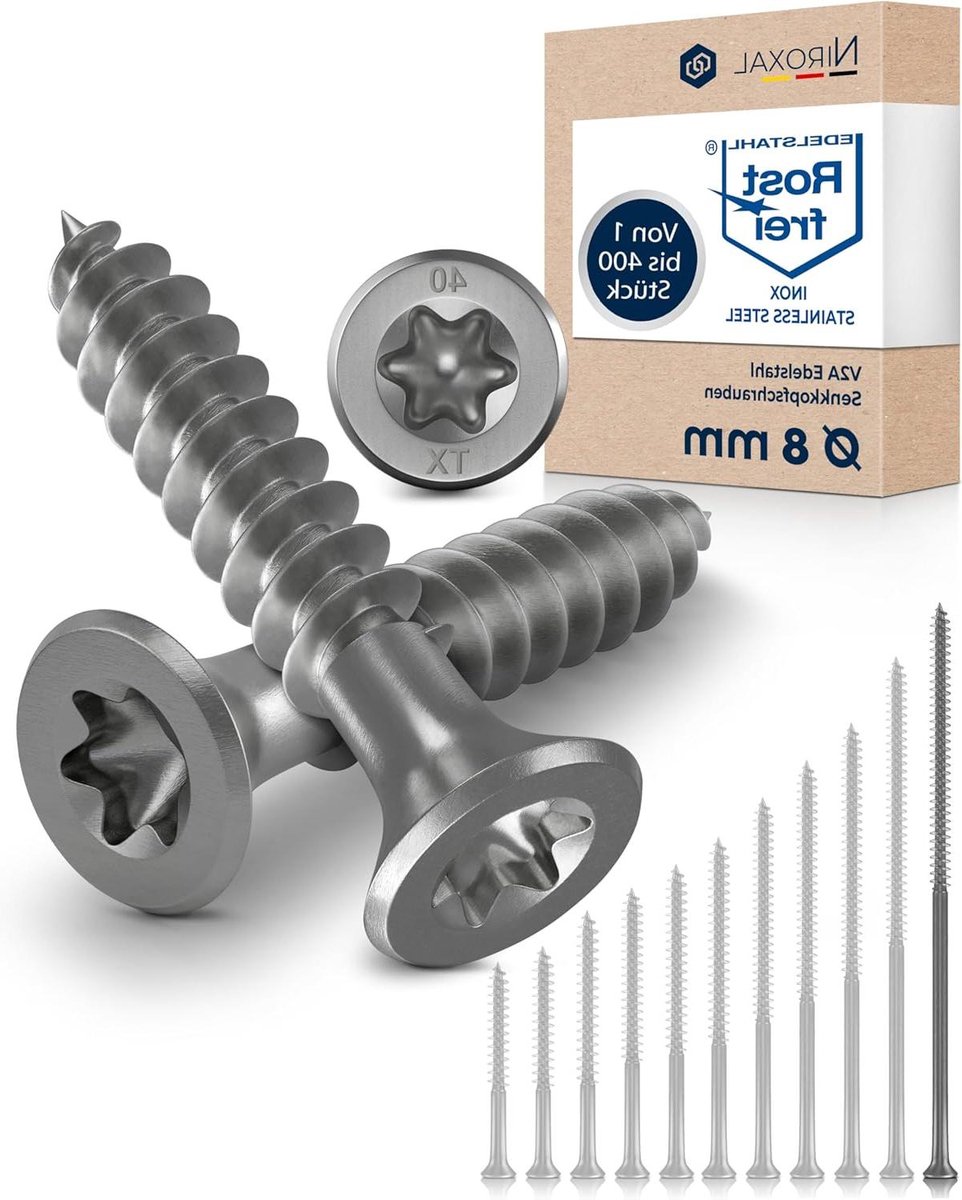 RVS Houtschroeven - Torx Schroeven - Terras Bouw - V2A Roestvrij Staal - 8x240 mm - Zilverkleurig