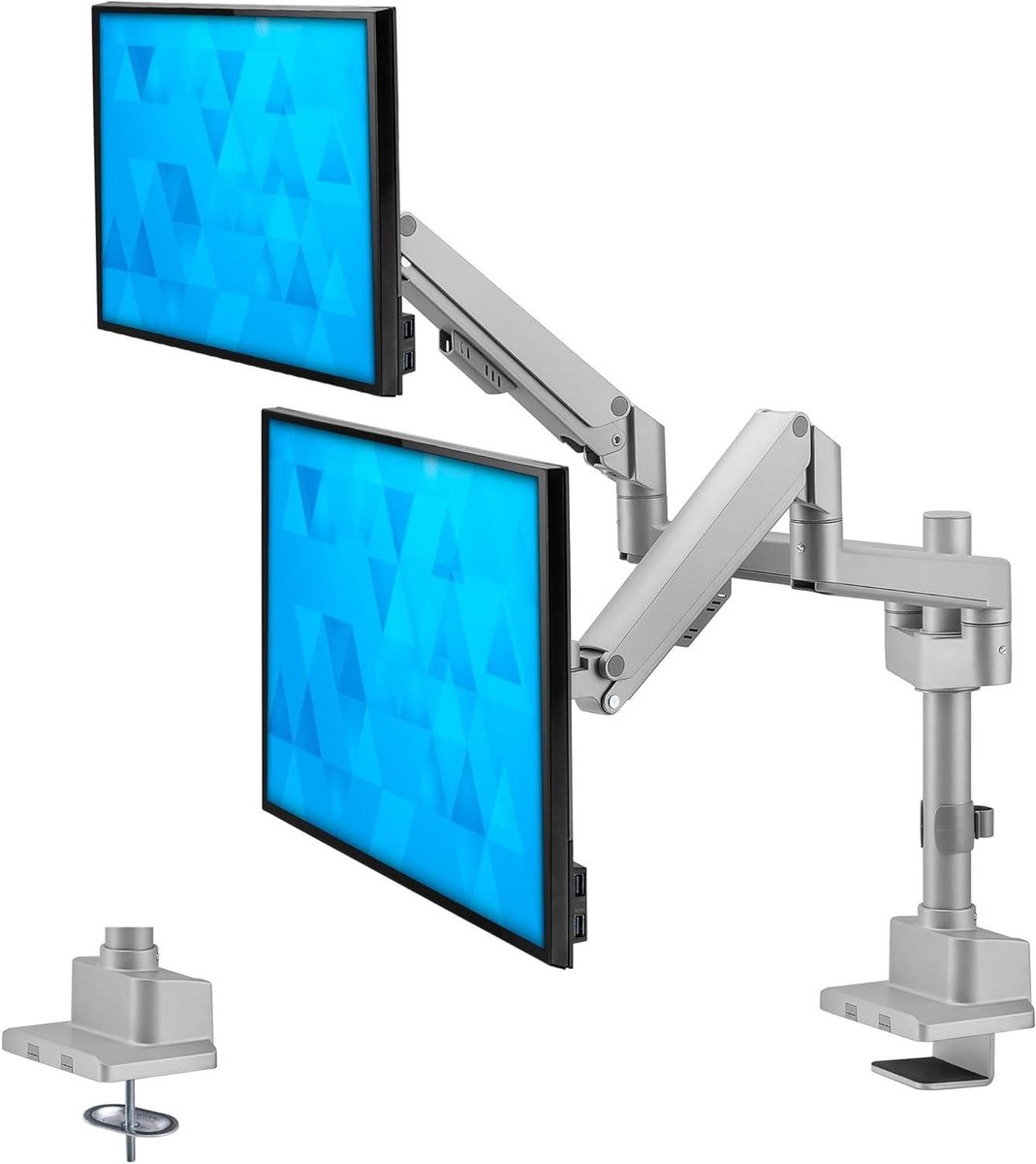 Dubbele Monitor Arm - Bureau Monitorstandaard - Ergonomisch Werken - Gasveer Verstelbaar - Tot 32 Inch - Zilver