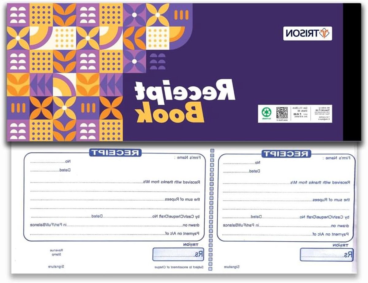 Trison Receipt Book/Cash Receipt Book with Counter Foil | 50 Sheets | 11 x 28 cm | Ideal for Office, School, Institutes, Shops and General Accounting Purposes | Pack of 10