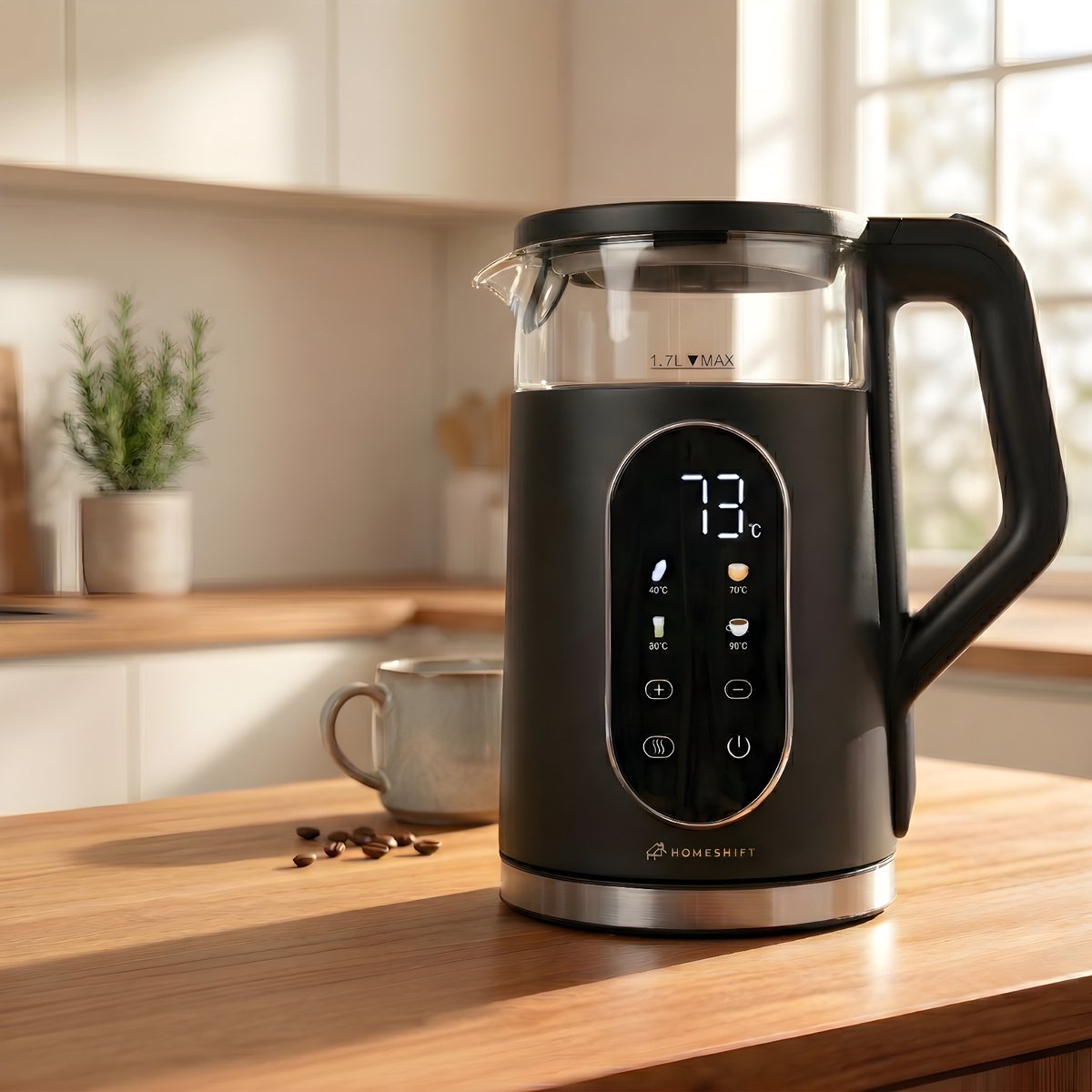 HomeShift® Waterkoker met Temperatuurregeling - Warmhoudfunctie - Dubbelwandig - Elektrisch - 1,7 Liter - 2200W - Zwart — afbeelding 6
